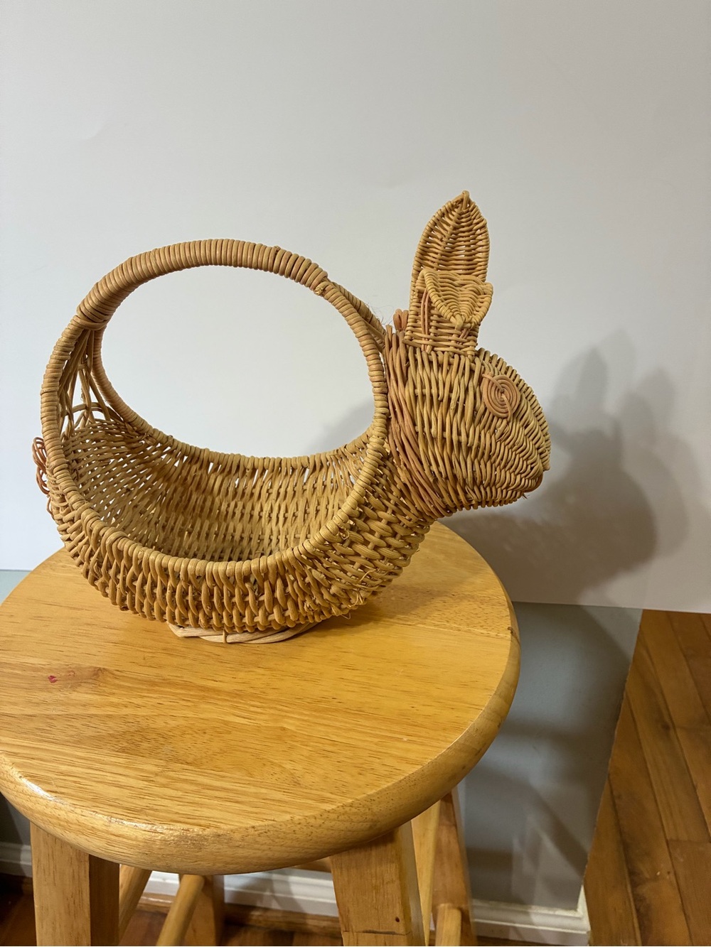 Vintage Wicker Bunny Basket - Natural Rattan Home Accent